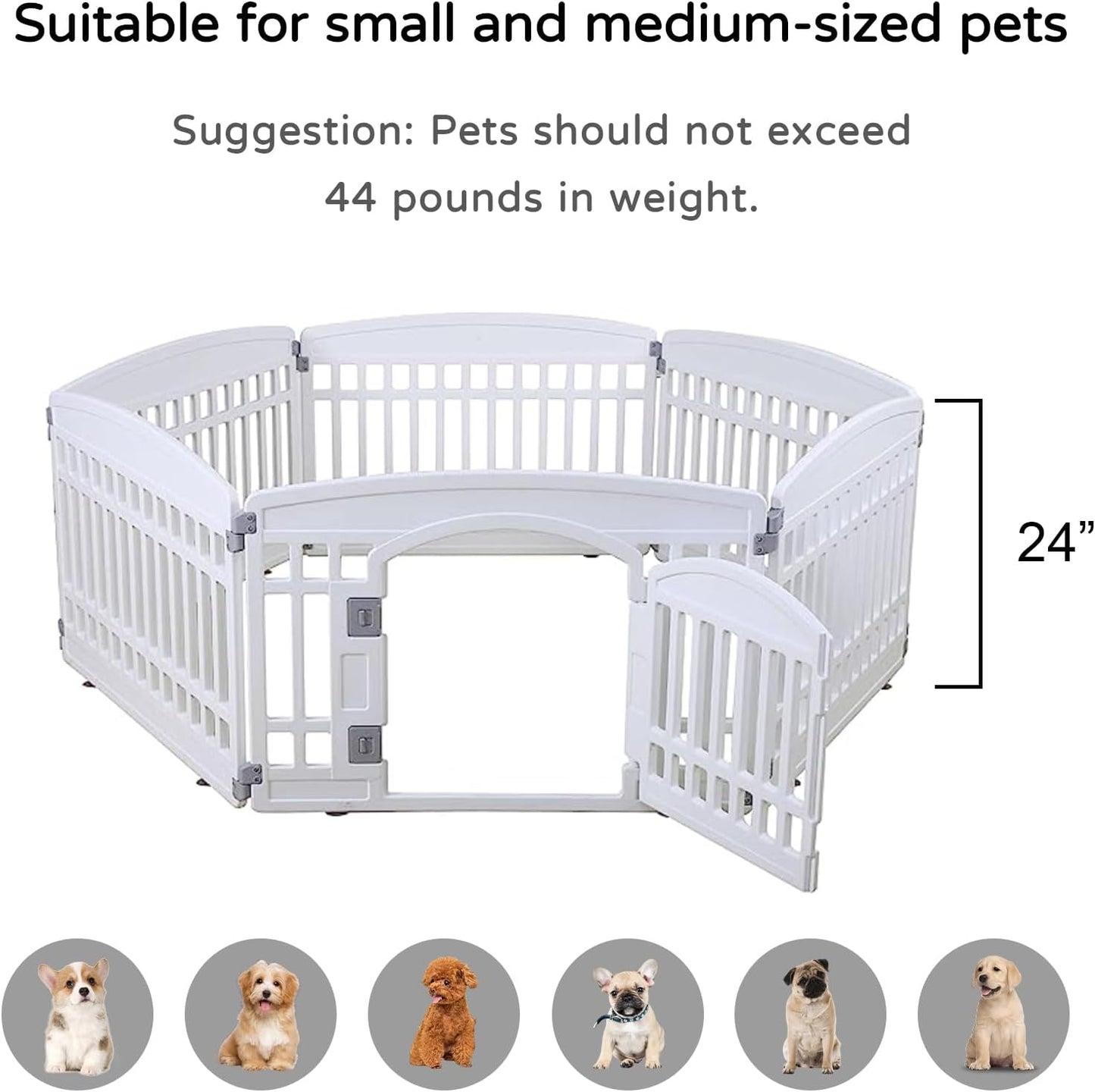 Gupamiga Pet Playpen Foldable Gate for Dogs Heavy Plastic Dog Playpen Puppy Exercise(White 6*Panel)