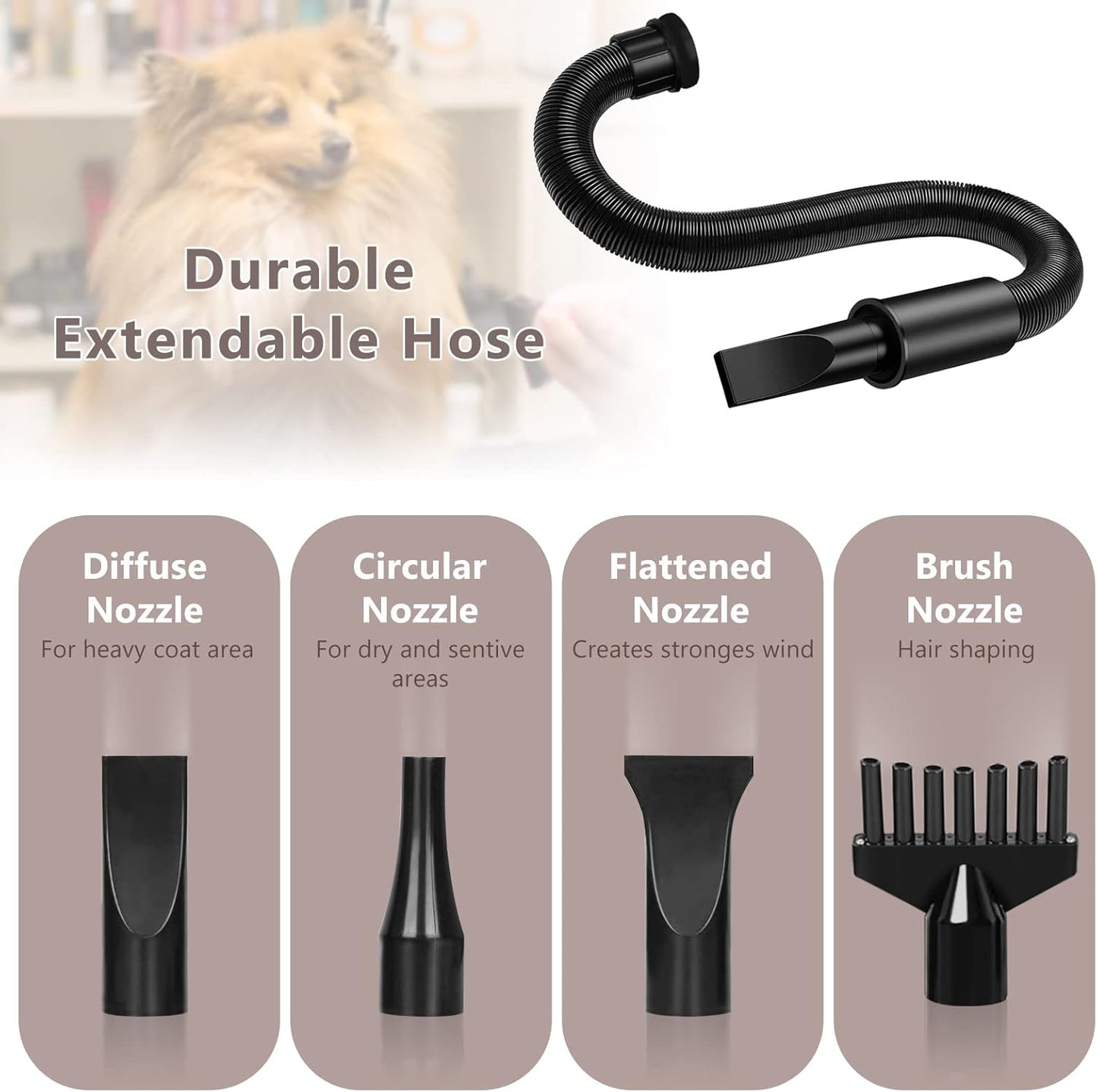 VOLKWELL 3200W/4.3HP Pet Grooming Dryer, Adjustable Speed & Temperature Control Pink Dog Blow Dryer, High Velocity Dog Hair Dryer with 4 Nozzles(Pink)