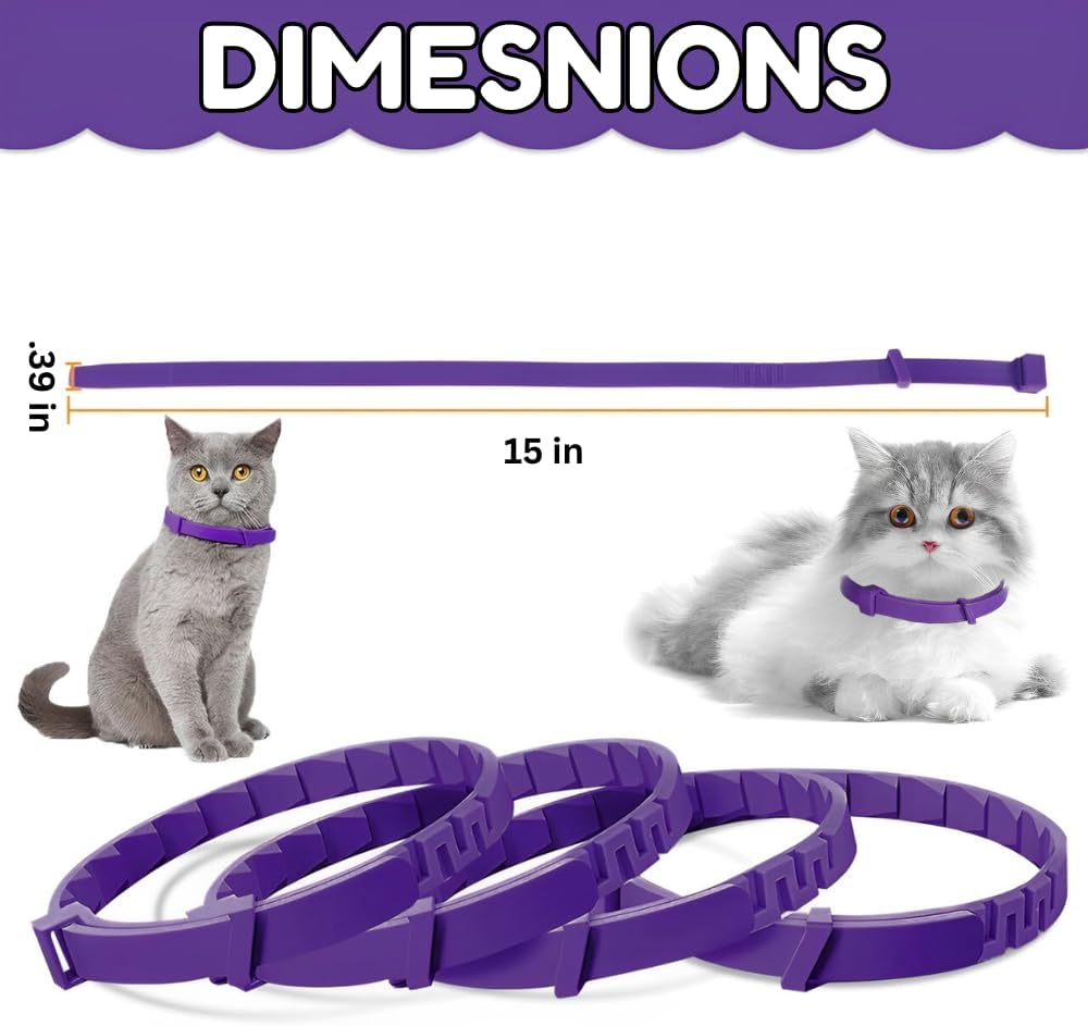 Calming Collar for Cats – 4 Pack Adjustable Cat Calming Collars for Anxiety Relief, Stress Care, Pheromone Collars for Cats Relaxation, Long-Lasting 30-Day Effect (Purple)