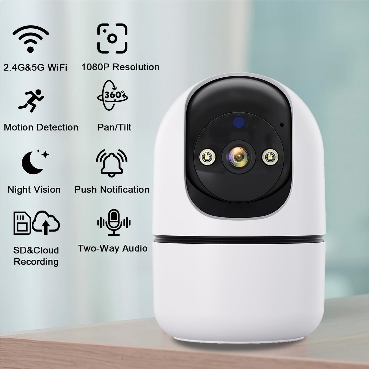 Indoor Security Camera 1080P, 2.4GHz/5GHz 360 View Pan/Tilt WiFi Cameras