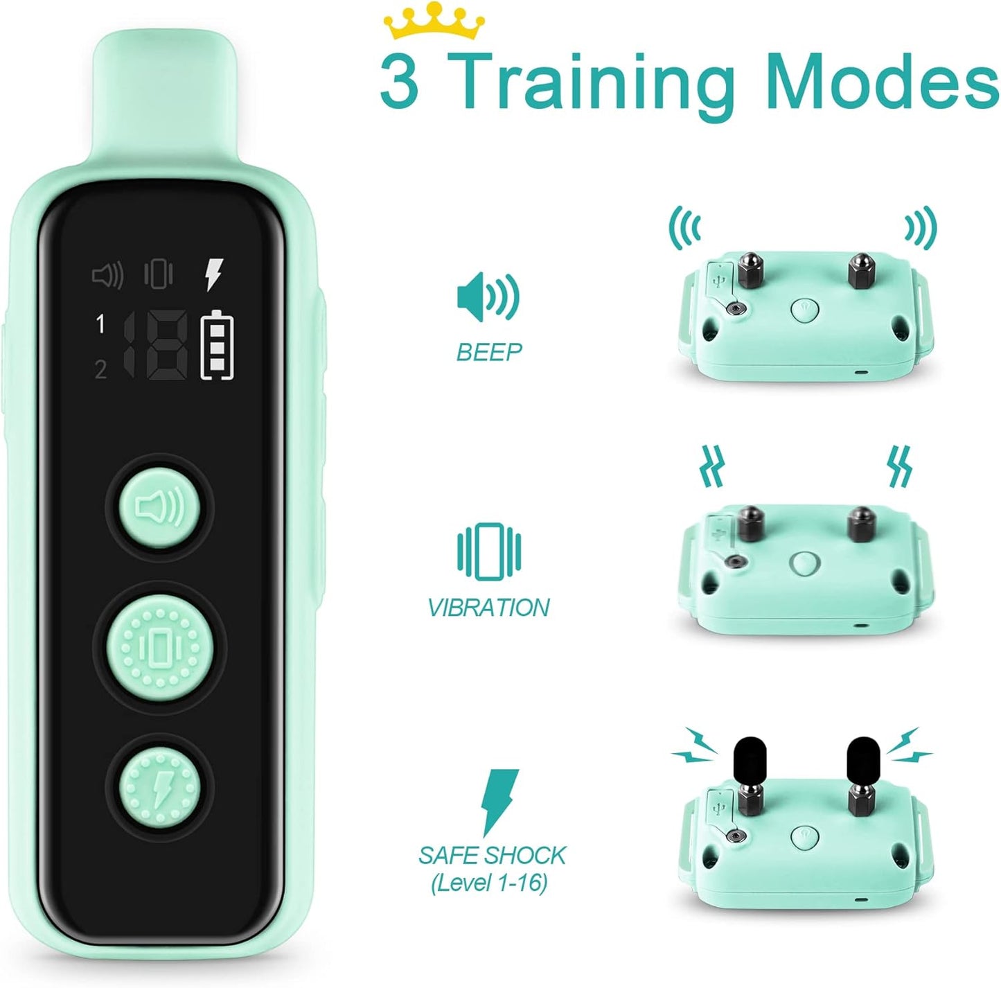 Bousnic Shock Collar for Dogs - Waterproof Rechargeable Dog Electric Training Collar