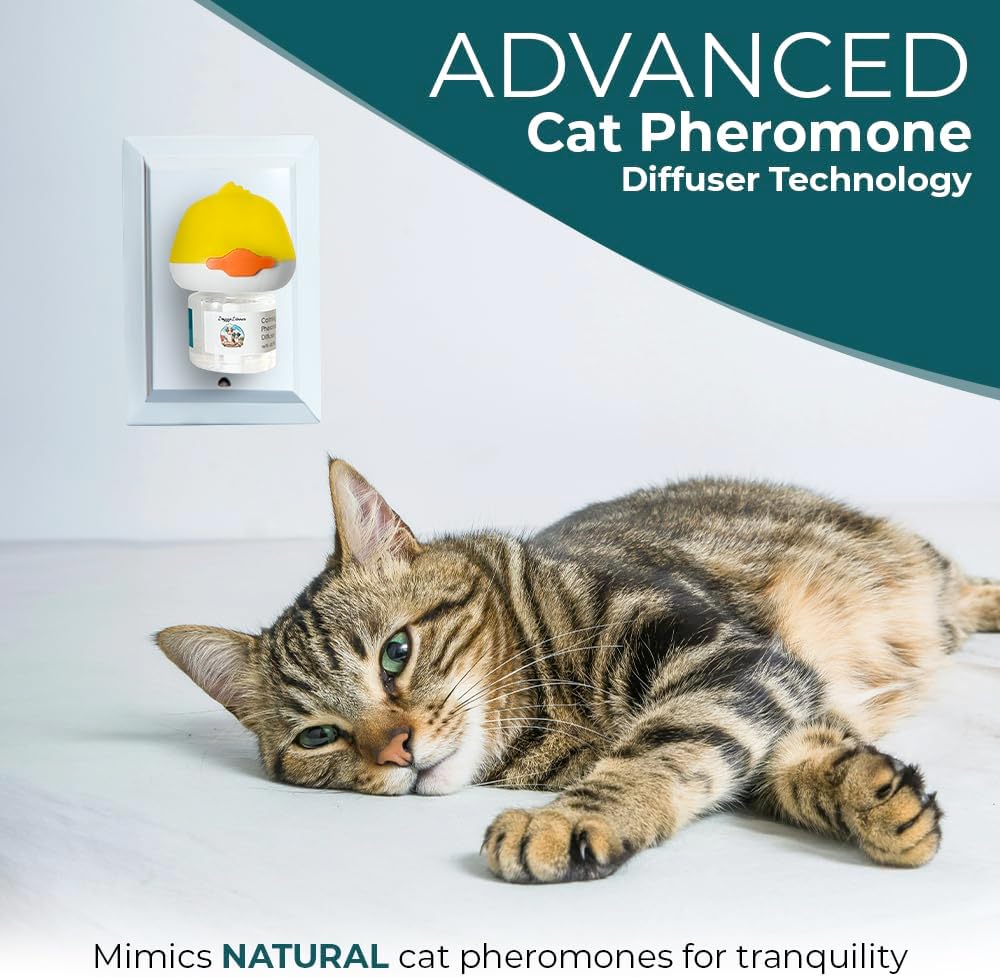 Cat Calming Diffuser for Stress Relief - Natural Cat Deterrent Spray to Reduce Stress, Spraying & Aggressive Behavior - 60 Day Supply