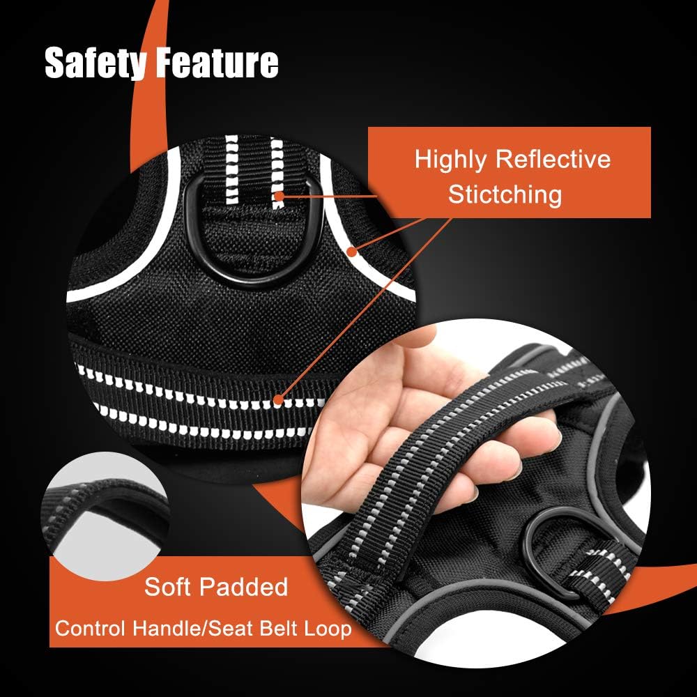 PHOEPET No Pull Dog Harness Medium 3M Reflective Front Clip Vest (M, Grey)