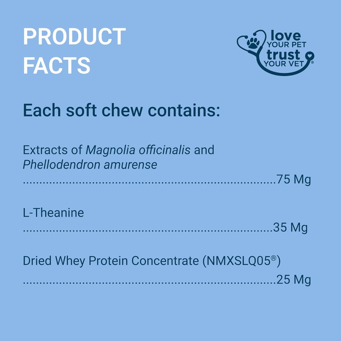 Nutramax Solliquin Calming Behavioral Health Supplement for Small to Medium Dogs and Cats - With L-Theanine, Magnolia / Phellodendron, and Whey Protein Concentrate, 75 Soft Chews