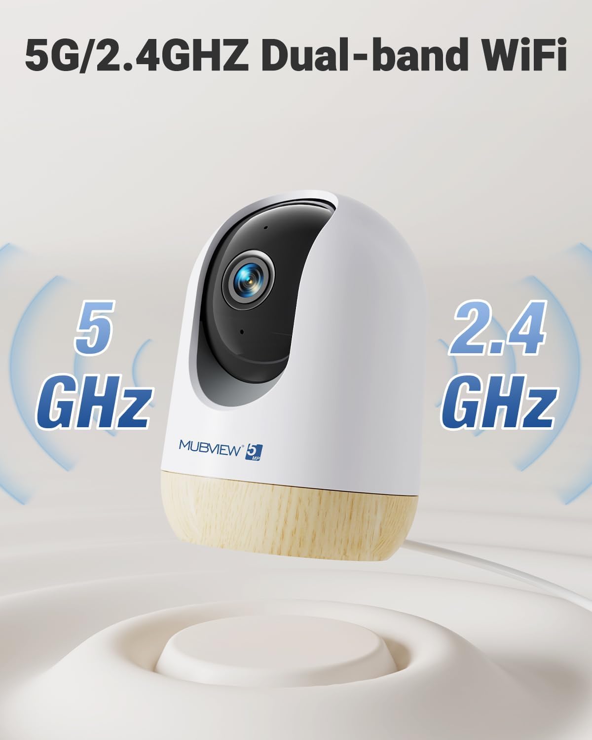 MUBVIEW 5MP Plug-in Indoor Security Camera no Subscription, 5/2.4G WiFi Pet Camera Indoor with Phone app