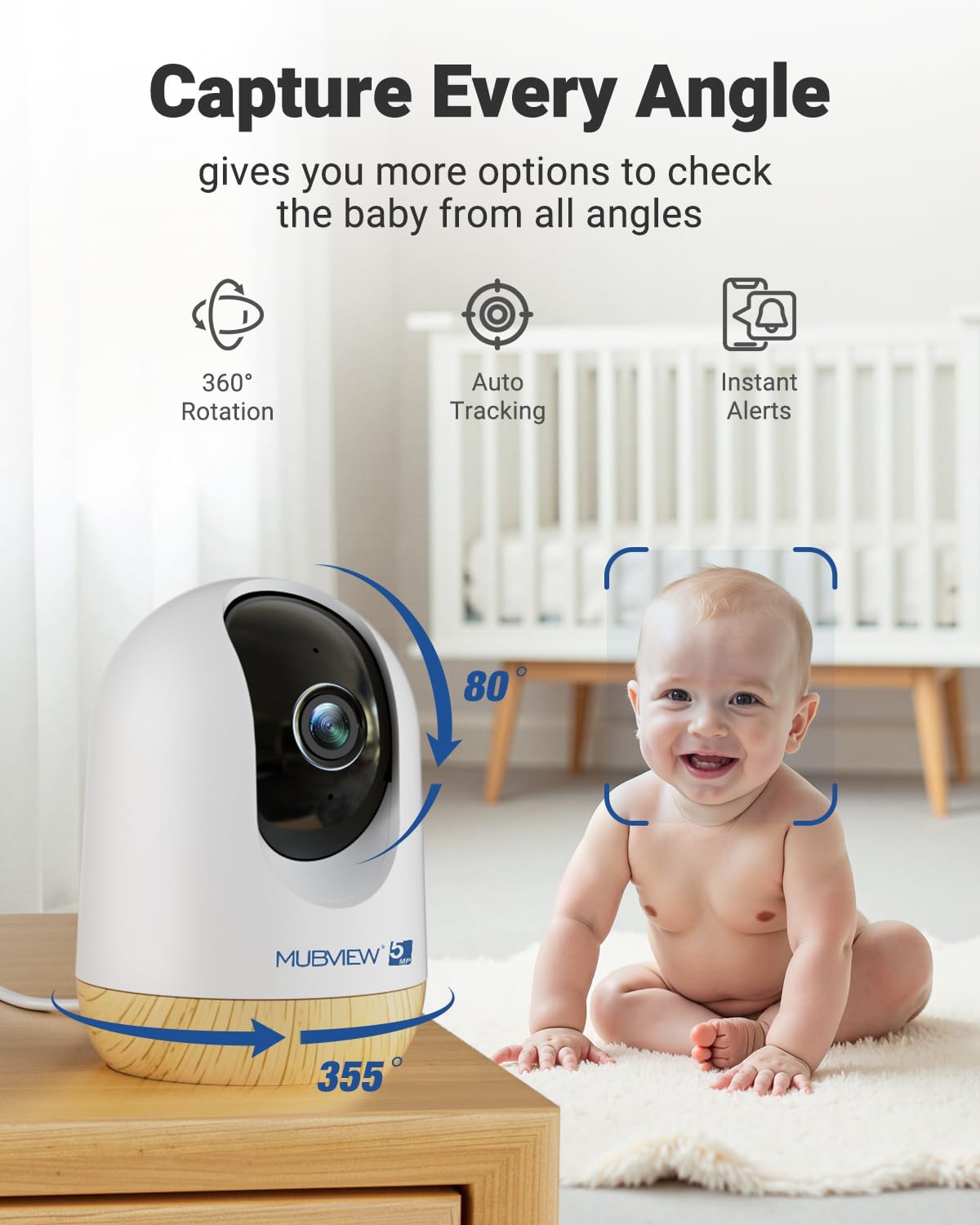 MUBVIEW 5MP Plug-in Indoor Security Camera no Subscription, 5/2.4G WiFi Pet Camera Indoor with Phone app