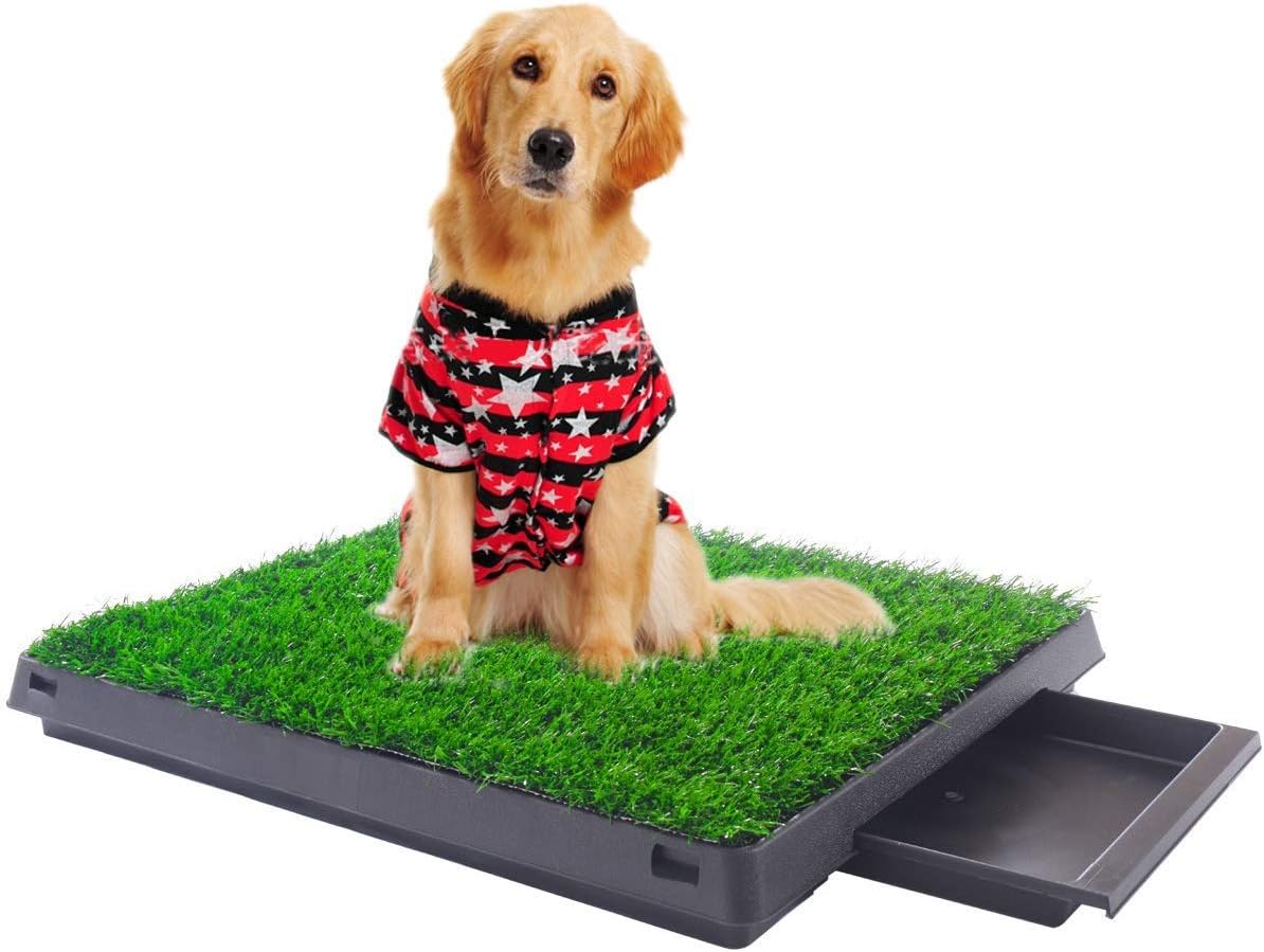 Dog Grass Pad with Tray Large, Puppy Turf Potty Reusable Training Pads with Pee Baffle, Artificial Grass Patch for Indoor and Outdoor Use, Ideal for Small and Medium Dogs