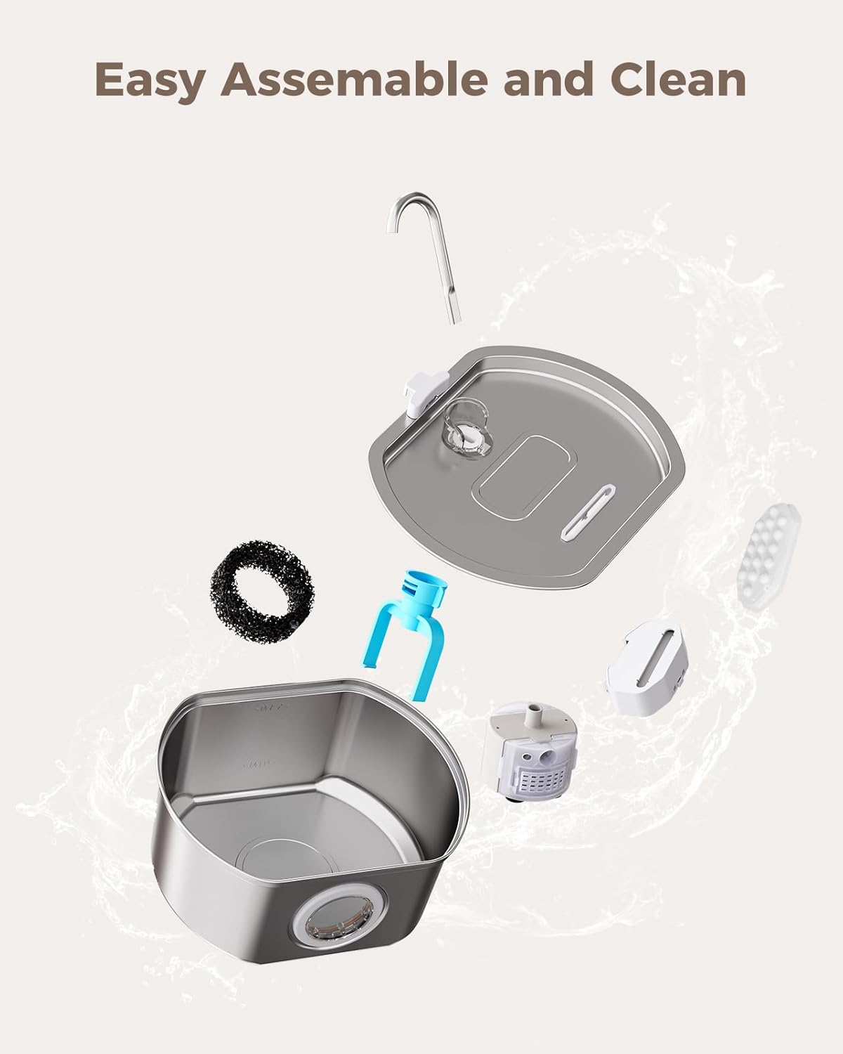 Cat Water Fountain Stainless Steel: 108oz/3.2L Cat Fountain for Drinking - Water Level Window