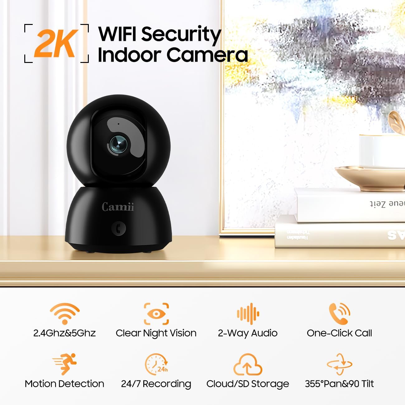 Indoor Camera, 2K Pet Cameras for Home Security Dual Band WiFi(2.4/5G)