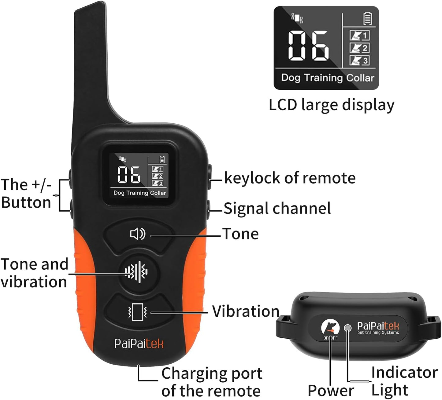 PaiPaitek No Shock Dog Training Collar with Remote 3300ft Range, Strong Vibrating Dog Collar Beep and Vibrate Only, Waterproof & Rechargeable Vibration Collar for Small Medium Large Dogs - No Prongs