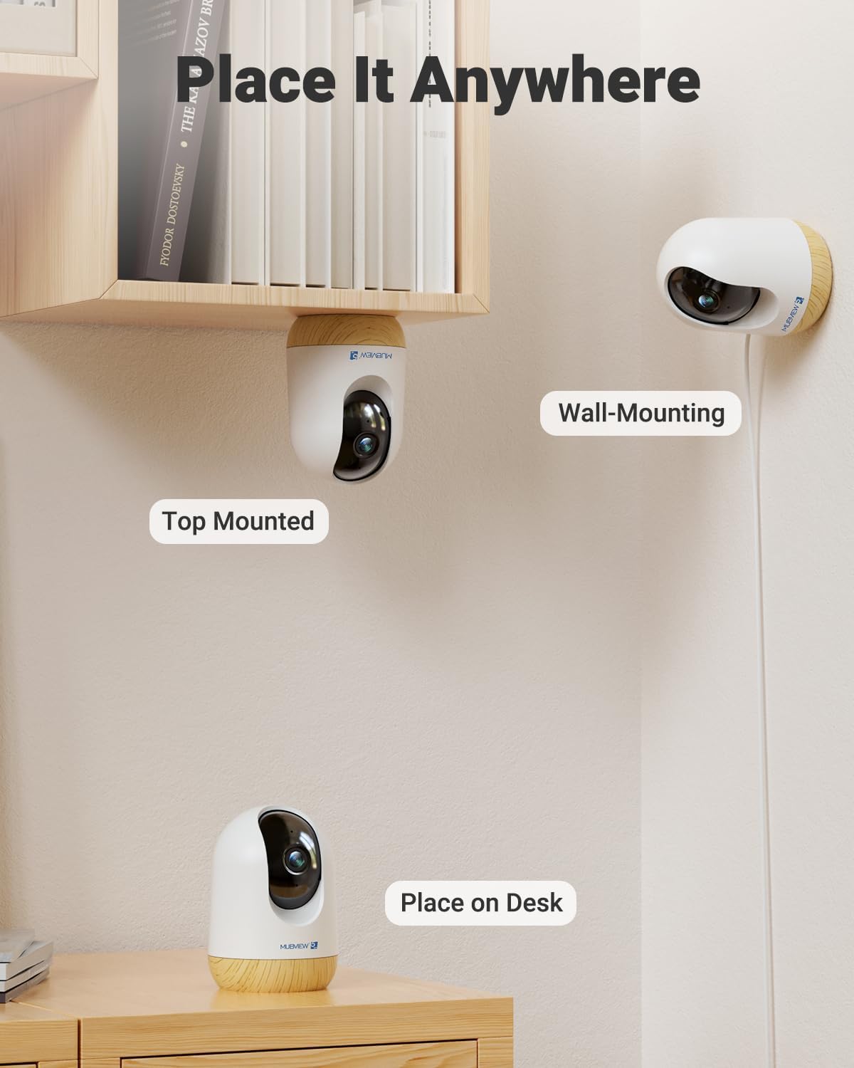 MUBVIEW 5MP Plug-in Indoor Security Camera no Subscription, 5/2.4G WiFi Pet Camera Indoor with Phone app