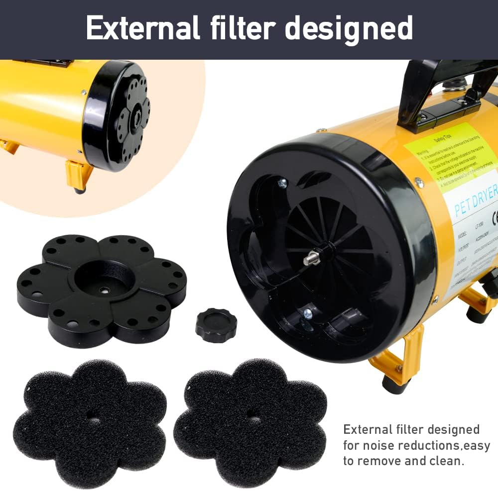 Pet Grooming Dryer, Adjustable Speed & Temperature Control Yellow Dog Blow Dryer, High Velocity Dog Hair Dryer with 4 Nozzles(Yellow