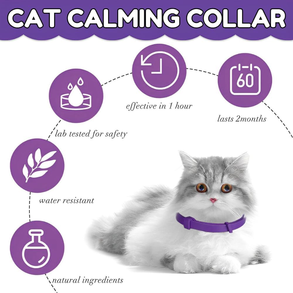 Calming Collar for Cats – 4 Pack Adjustable Cat Calming Collars for Anxiety Relief, Stress Care, Pheromone Collars for Cats Relaxation, Long-Lasting 30-Day Effect (Purple)