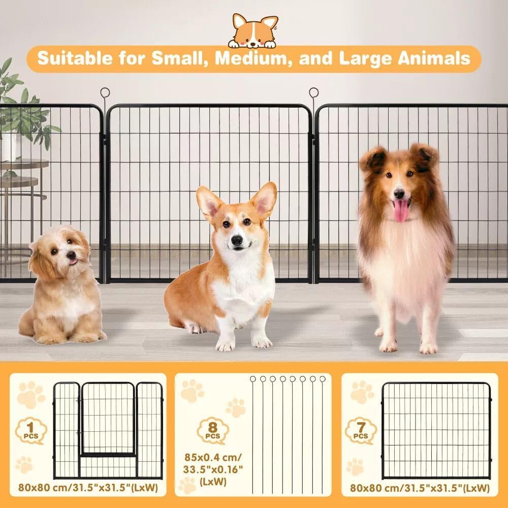 VAKA 32" Dog Playpen, 8 Panels Folding Dog Play Pen Frame 80cm