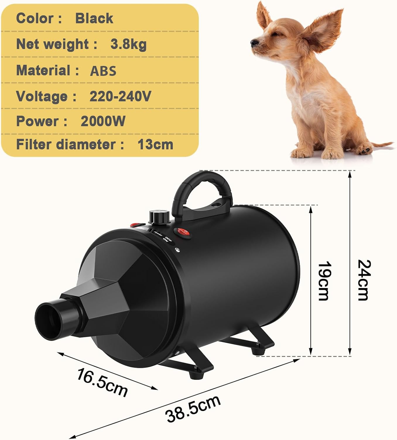 OPPSBUY Pet Hair Dryer With Heater - Home Dog Grooming Dryer With Adjustable Wind Speed