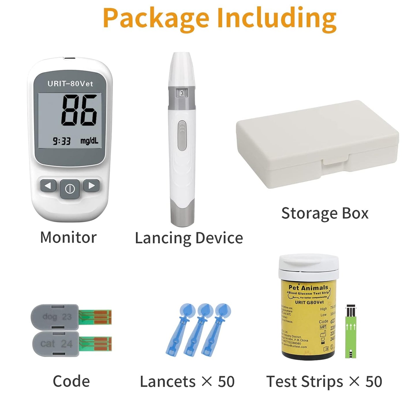 Pet Glucose Meter with 50 Test Strips, Dog/Cat Glucose Monitor Kit, Glucose Monitoring System for Dog/Cat Diabetes