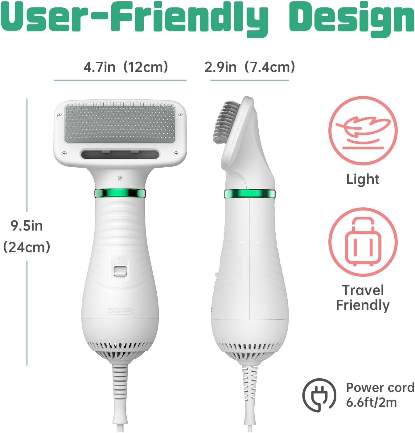 Dog Hair Dryer, 2-in-1 Dog Blow Dryer with Slicker Brush, 300W Pet Hair Dryer