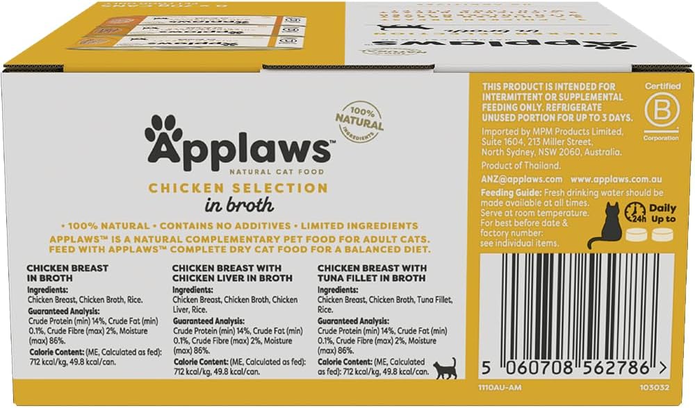 Applaws 100% Natural Wet Cat Food Mixed Variety Chicken Selection in Broth Tin 70g (Pack of 32), Limited Ingredients Pet Food