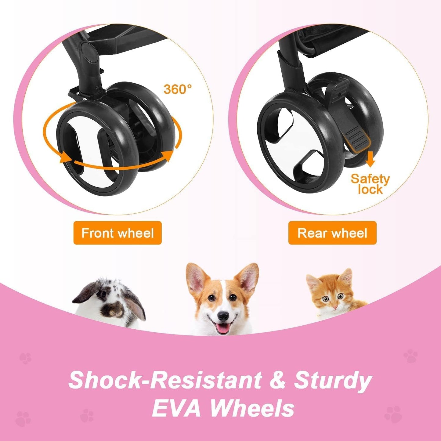 MINYII Pet Stroller Premium 3-in-1 Multifunction Jogger Stroller for Medium Small Dogs Cats Folding Lightweight for Travel with Detachable Carrier,98x65x45cm Portable Pet Stroller for Injured Pet Gift (Pink)