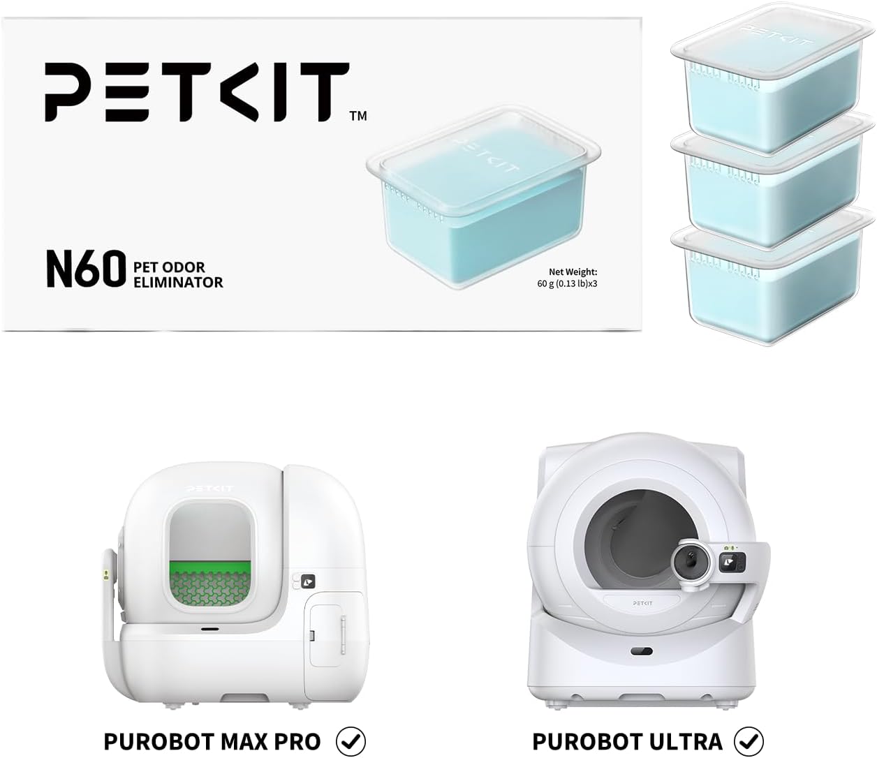 PETKIT N60 Pet Odor Control for Purobot Ultra and Purobot Max Pro Self-Cleaning Cat Litter