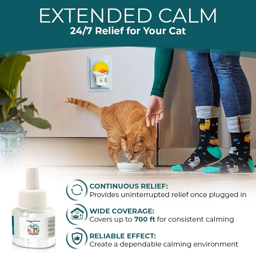 Cat Calming Diffuser for Stress Relief - Natural Cat Deterrent Spray to Reduce Stress, Spraying & Aggressive Behavior - 60 Day Supply
