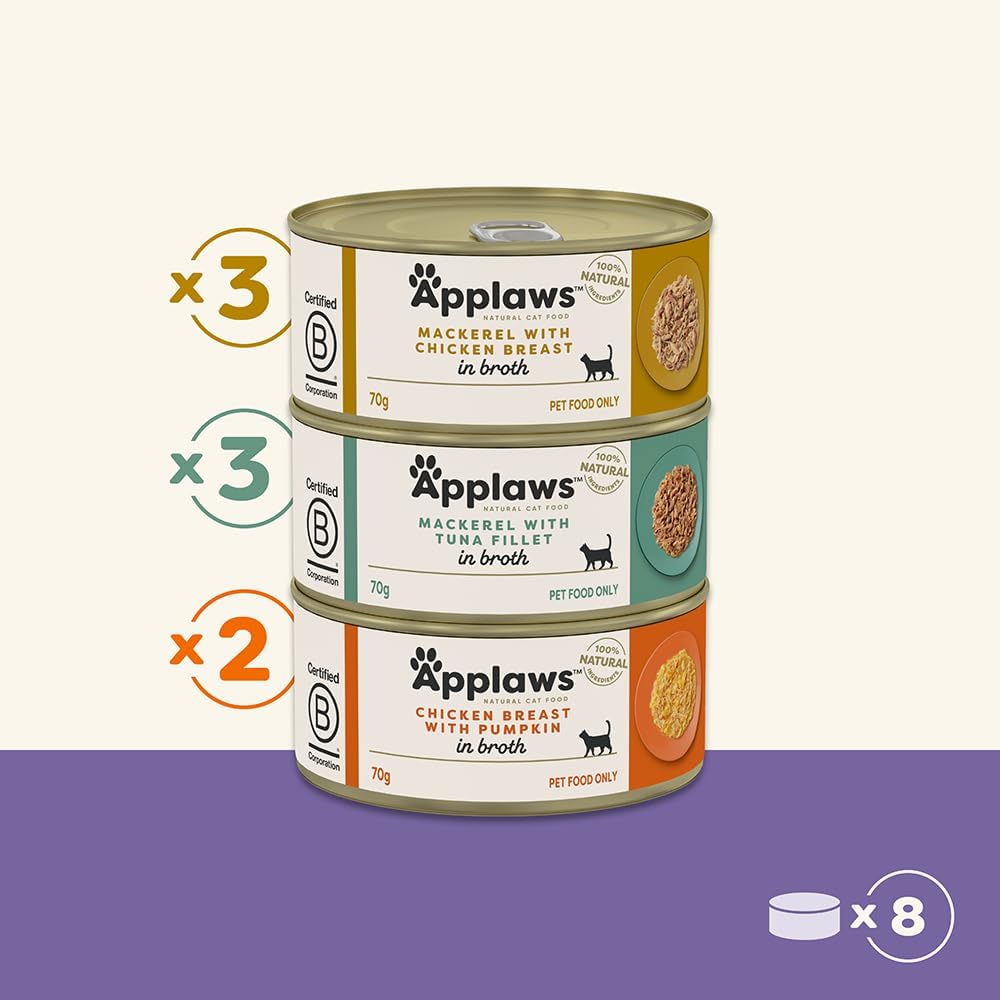 Applaws 100% Natural Wet Cat Food Mixed Variety Cuisine Selection in Broth Tin 70g (Pack of 32), Limited Ingredients Pet Food
