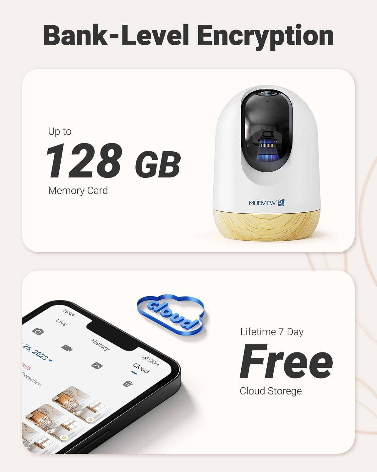 MUBVIEW 5MP Plug-in Indoor Security Camera no Subscription, 5/2.4G WiFi Pet Camera Indoor with Phone app