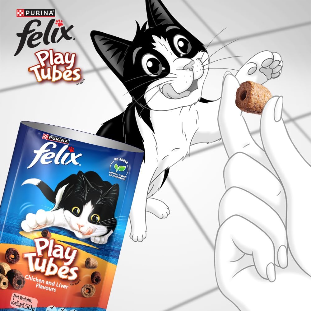 FELIX Adult Cat Treats Chicken & Liver Play Tubes 8x50g