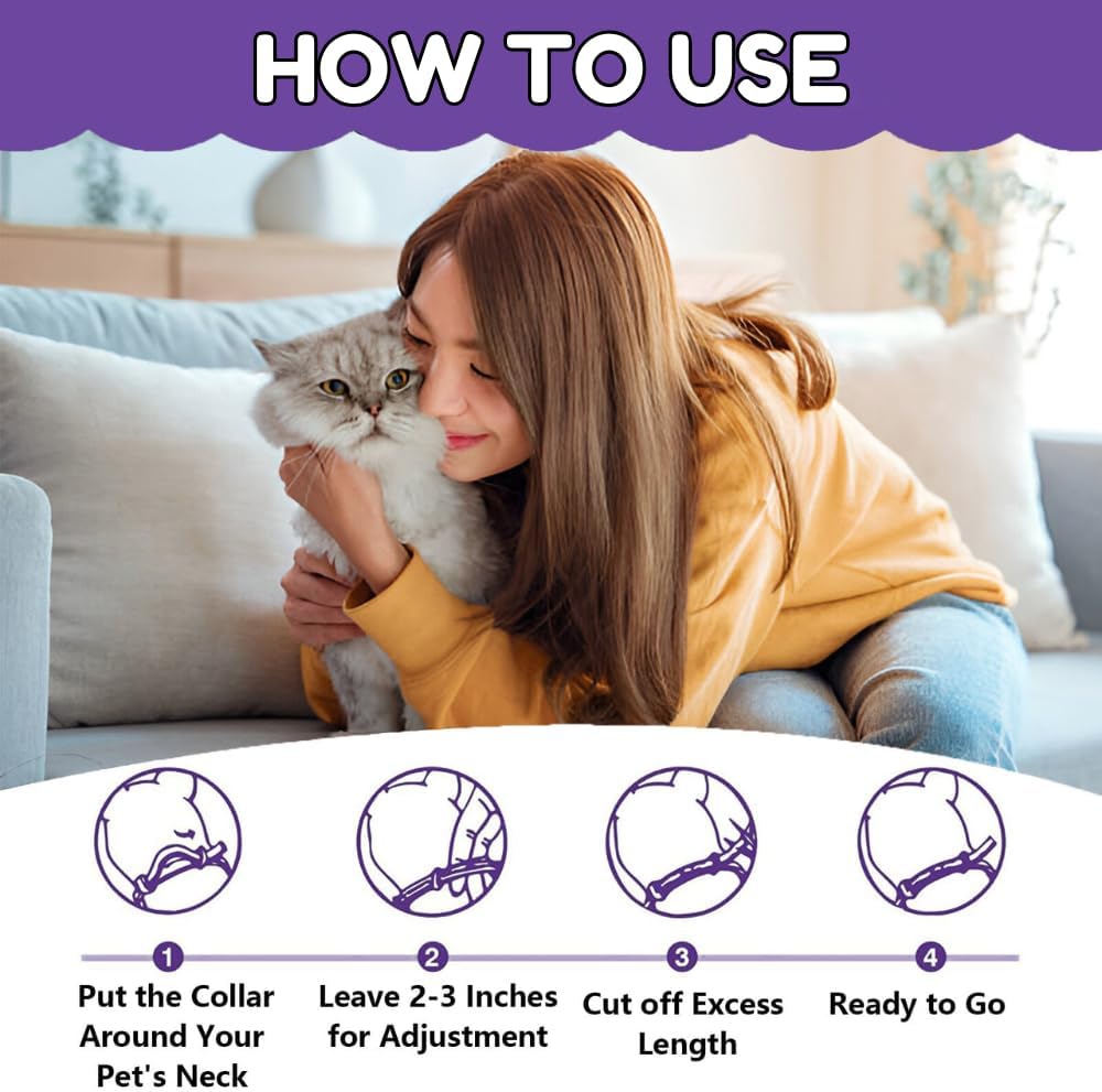 Calming Collar for Cats – 4 Pack Adjustable Cat Calming Collars for Anxiety Relief, Stress Care, Pheromone Collars for Cats Relaxation, Long-Lasting 30-Day Effect (Purple)