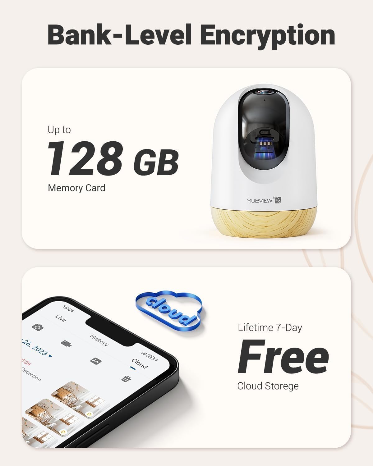 MUBVIEW 5G WiFi Indoor Security Camera No Subscription, Local&Cloud Storage