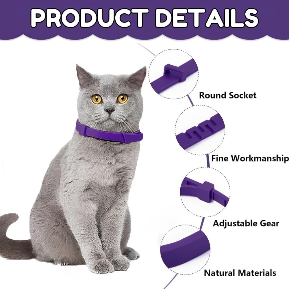 Calming Collar for Cats – 4 Pack Adjustable Cat Calming Collars for Anxiety Relief, Stress Care, Pheromone Collars for Cats Relaxation, Long-Lasting 30-Day Effect (Purple)