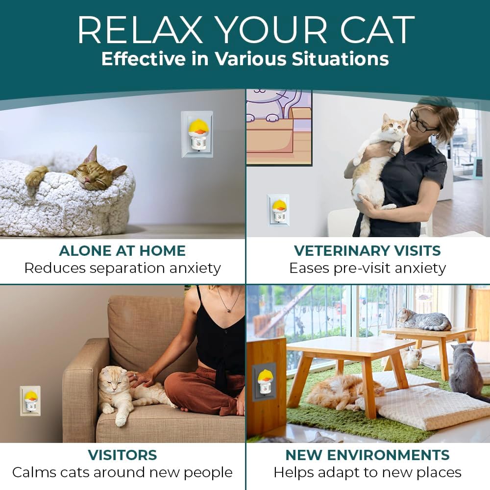 Cat Calming Diffuser for Stress Relief - Natural Cat Deterrent Spray to Reduce Stress, Spraying & Aggressive Behavior - 60 Day Supply