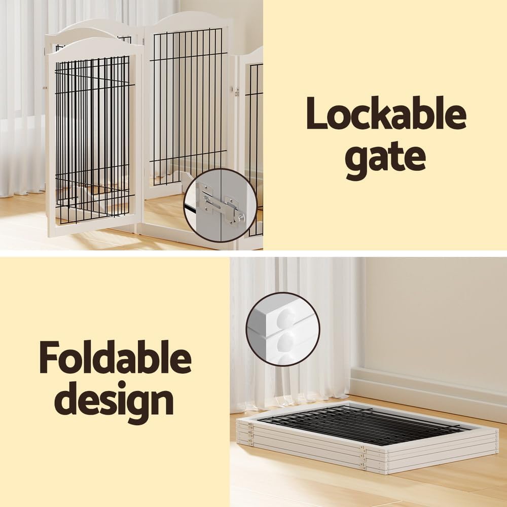 i.Pet Dog Playpen Enclosure 6 Panel Puppy Pet Fence Wooden Play Pen Gate Indoor