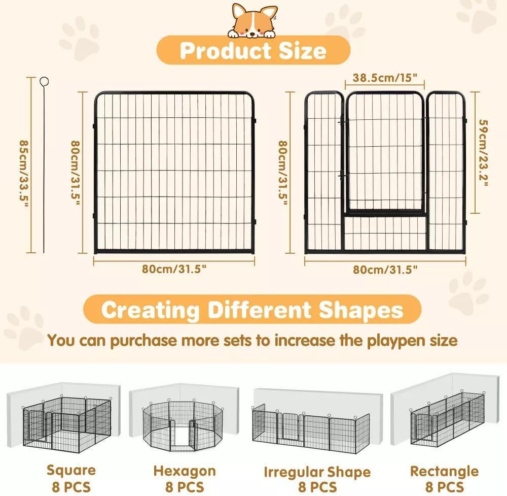 VAKA 32" Dog Playpen, 8 Panels Folding Dog Play Pen Frame 80cm