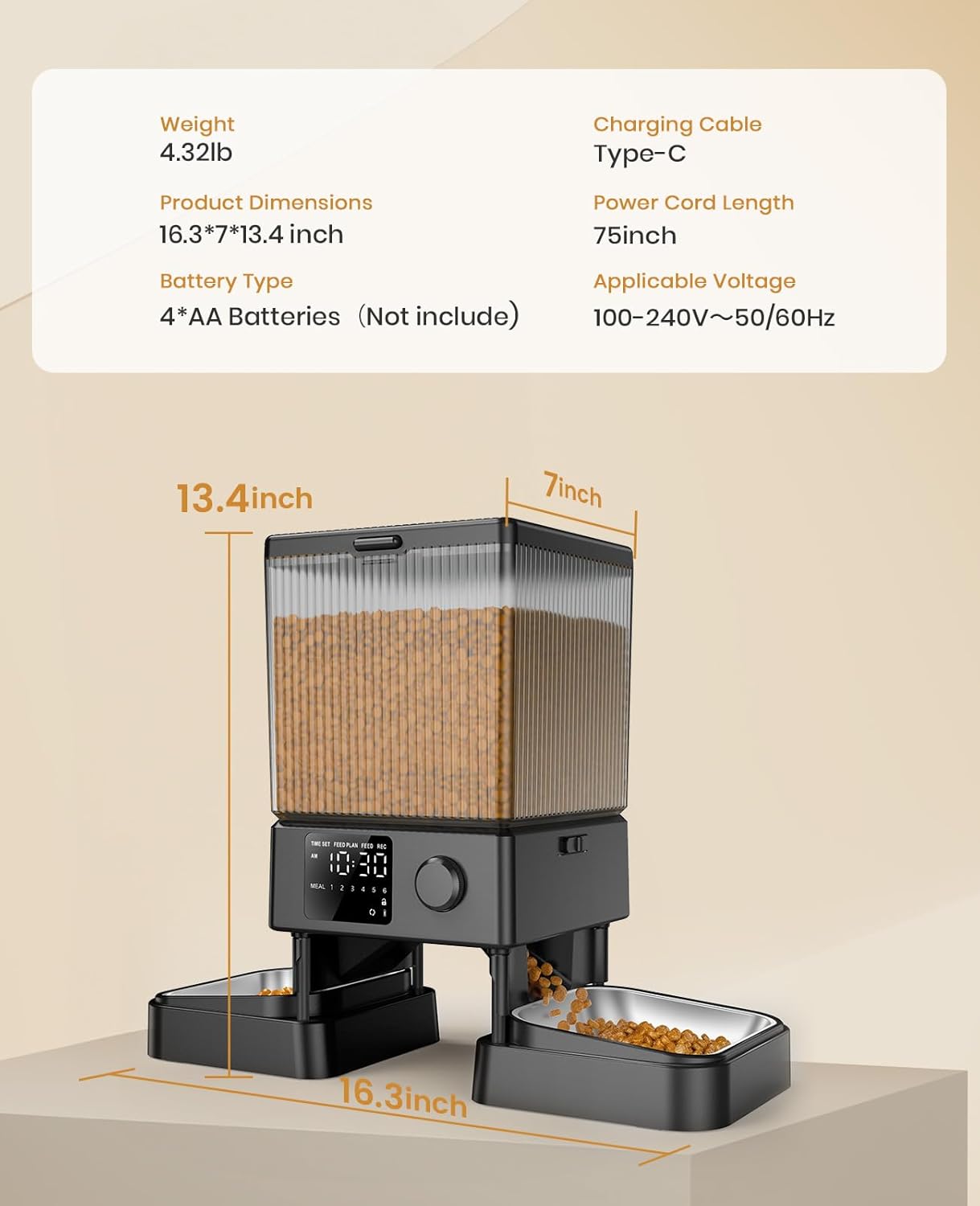 oneisall Automatic Cat Feeder for 2 Cats, 20 Cups/5L