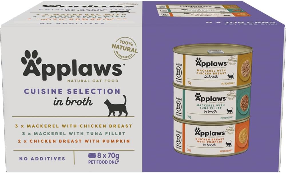 Applaws 100% Natural Wet Cat Food Mixed Variety Cuisine Selection in Broth Tin 70g (Pack of 32), Limited Ingredients Pet Food