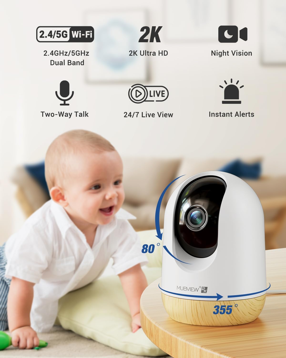 MUBVIEW 5G WiFi Indoor Security Camera No Subscription, Local&Cloud Storage