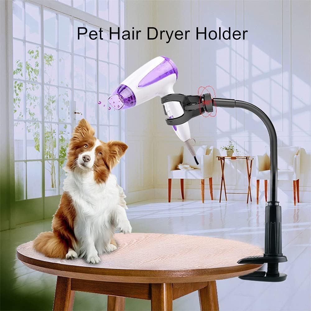 Dog Hair Dryer Stand, Handsfree Hair Dryer Holder for Pet Grooming, 360° Rotating Hair Dryer