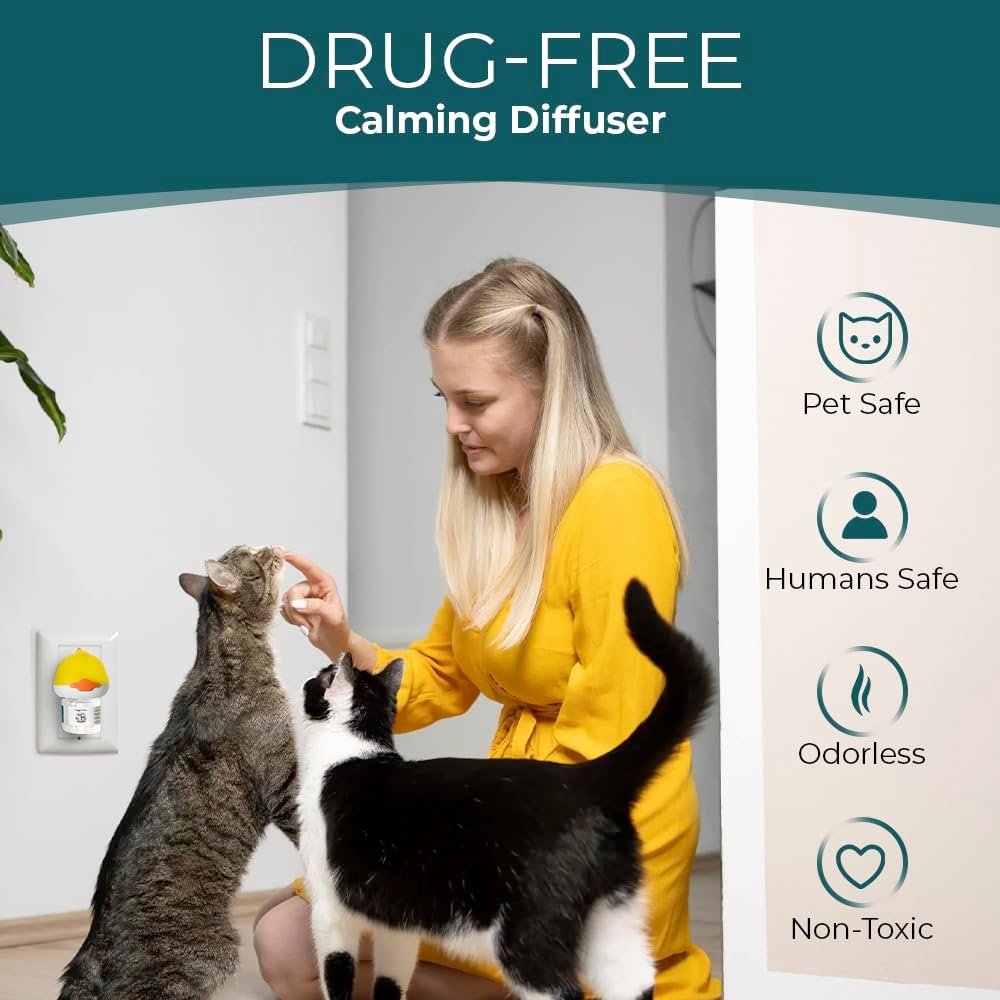 Cat Calming Diffuser for Stress Relief - Natural Cat Deterrent Spray to Reduce Stress, Spraying & Aggressive Behavior - 60 Day Supply