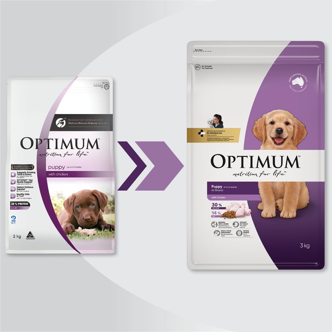 OPTIMUM Puppy All Breed Dry Dog Food With Chicken 3kg Bag, 4 Pack