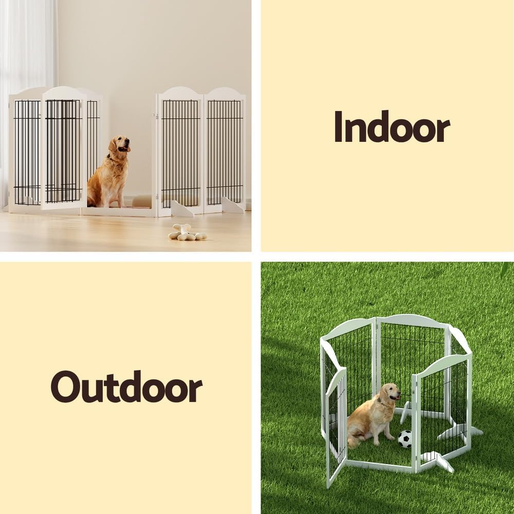 i.Pet Dog Playpen Enclosure 6 Panel Puppy Pet Fence Wooden Play Pen Gate Indoor