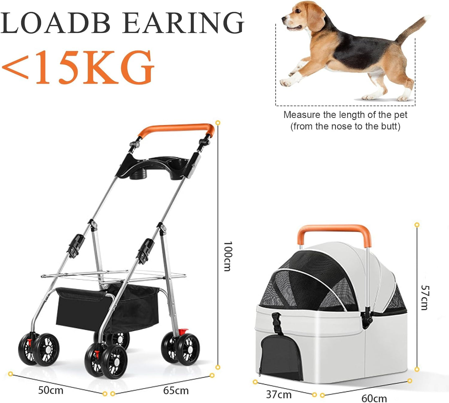 Pet Stroller with 4 Wheels, Foldable Pet Travel Carrier for Medium Small Dogs Cats