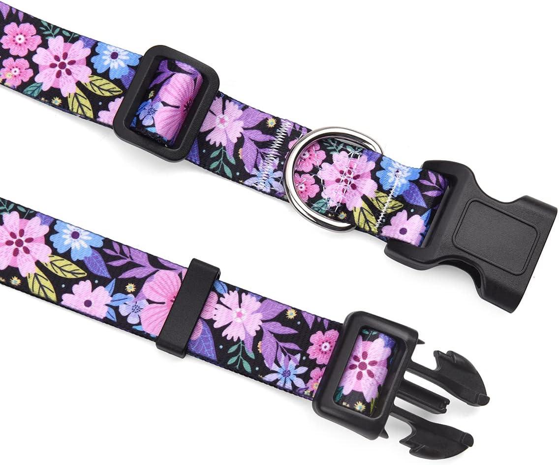 Dog Collar with Bohemia Floral Tribal Geometric Patterns - Soft Ethnic Style Collar Adjustable for Small Medium Large Dogs(Floral Pink,M)