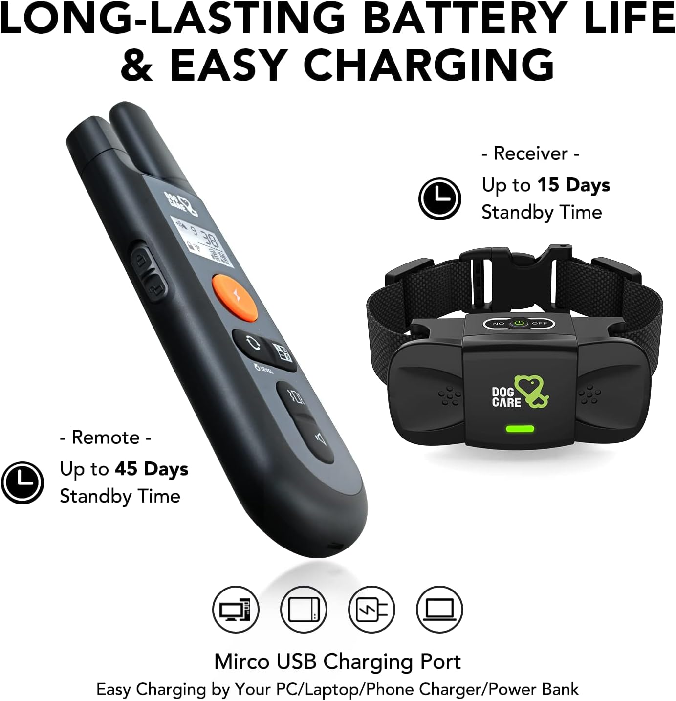 DOG CARE Dog Training Collar with Remote - Dog Shock Collar for All Dogs with 1800FT Remote, Rechargeable Dog Bark Collar with Beep/Vibration/Shock Modes, Security Lock, Rainproof