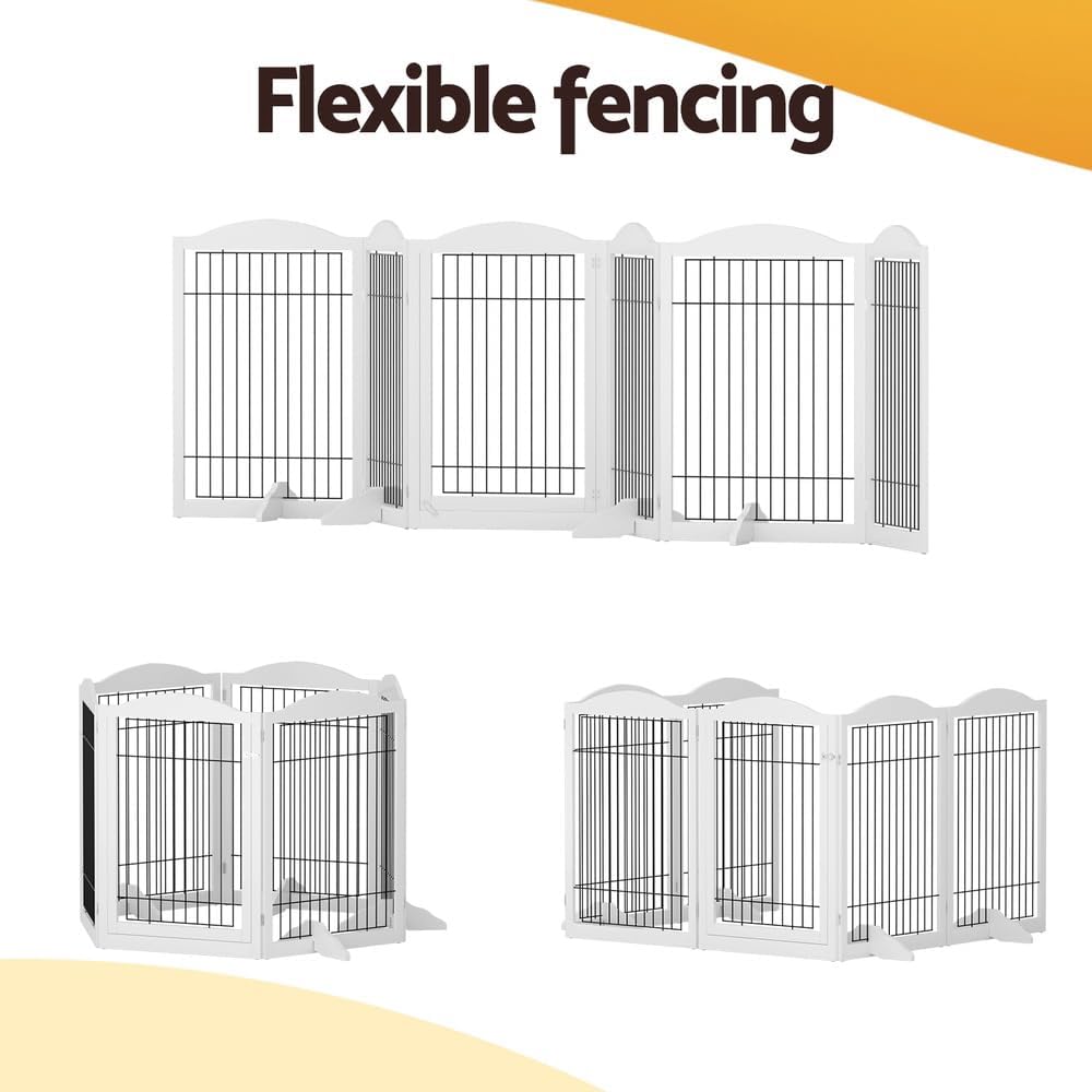 i.Pet Dog Playpen Enclosure 6 Panel Puppy Pet Fence Wooden Play Pen Gate Indoor