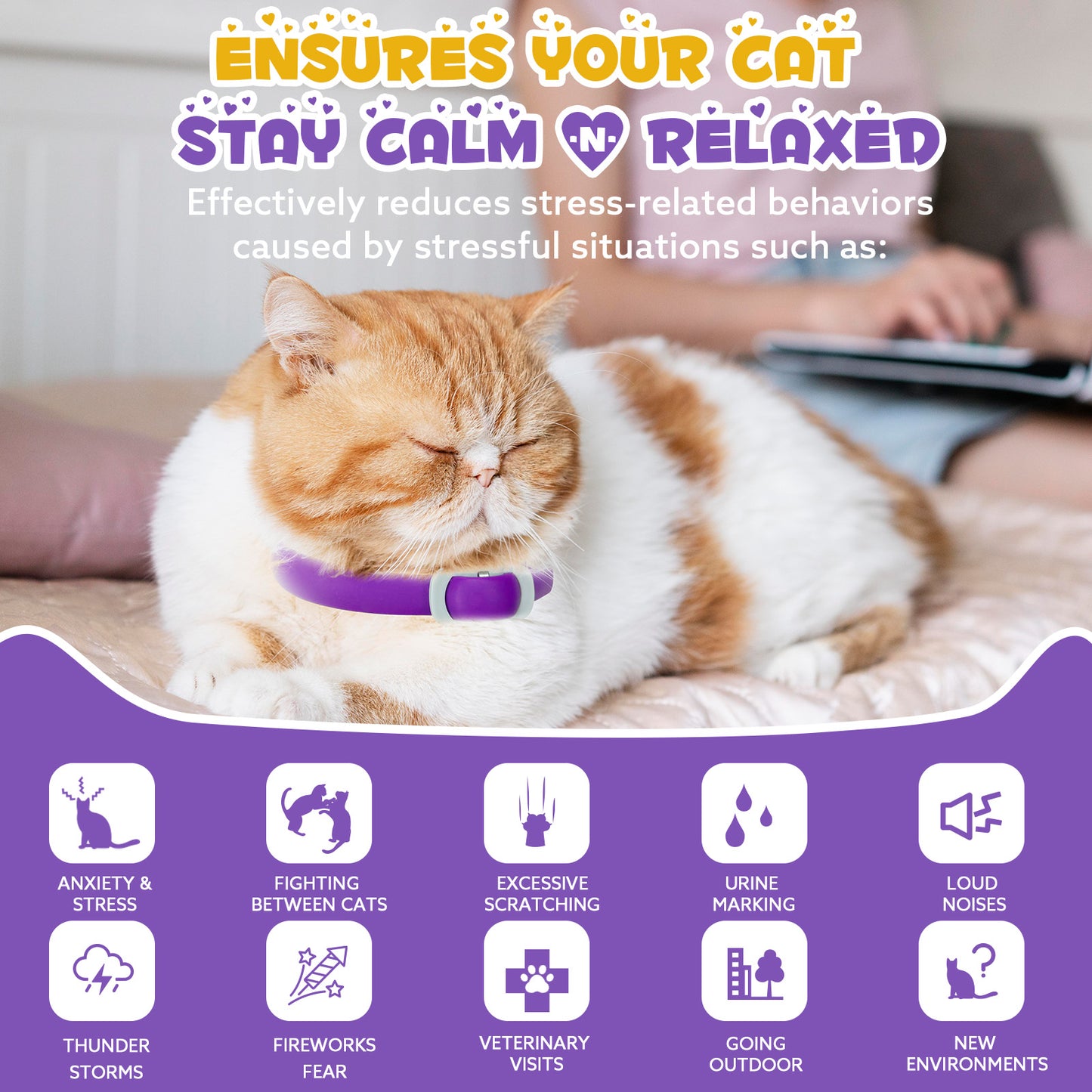 Cat Calming Collar 4 Pack ā Natural Pheromone Anti Anxiety Collar for Cats, Stress Relief, Stops Scratching, Spraying & Fighting, Waterproof, Adjustable, Up to 120 Days Protection