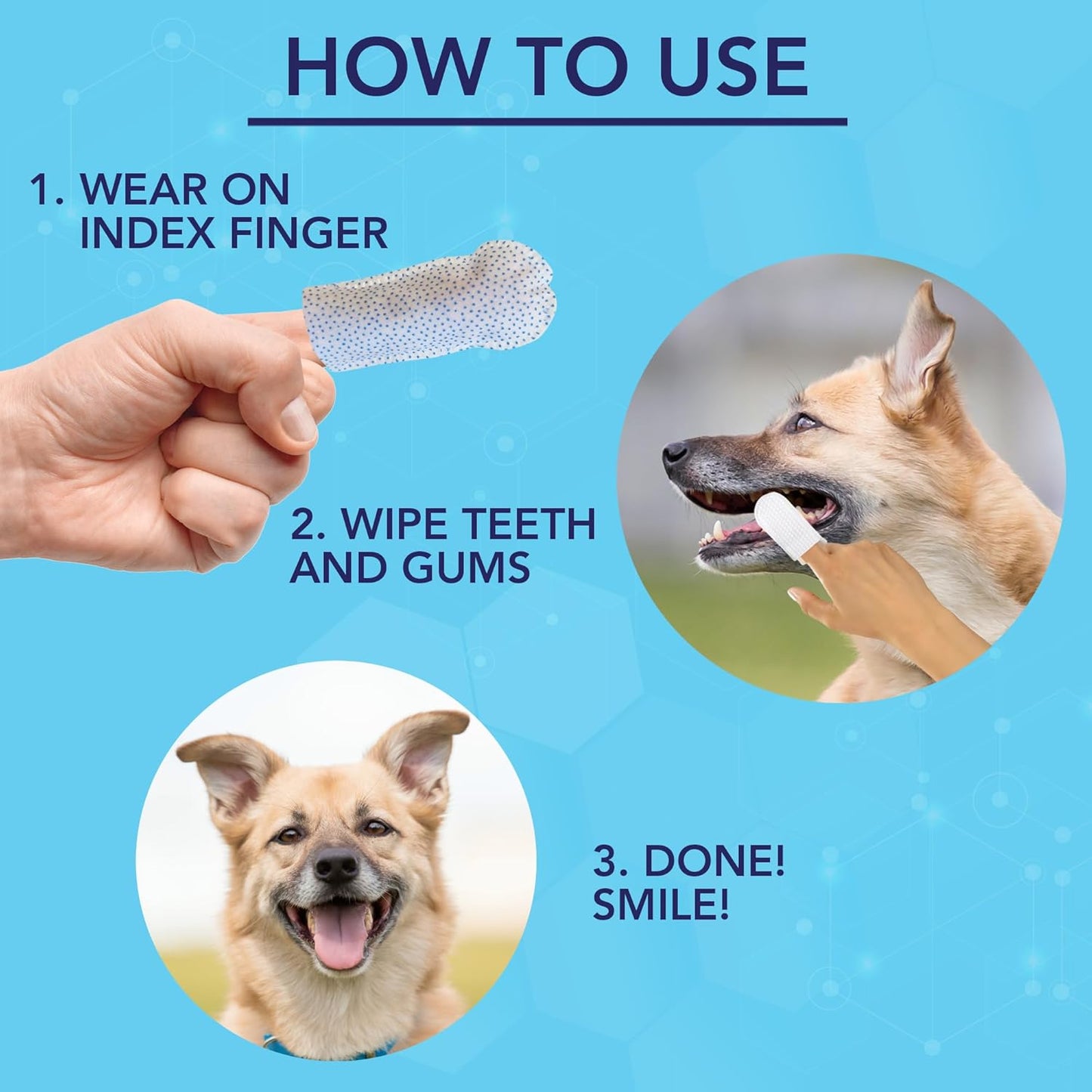NOVEHA Pets Dental Finger Wipes for Dogs & Cats (50 pcs, Flavor-Free)