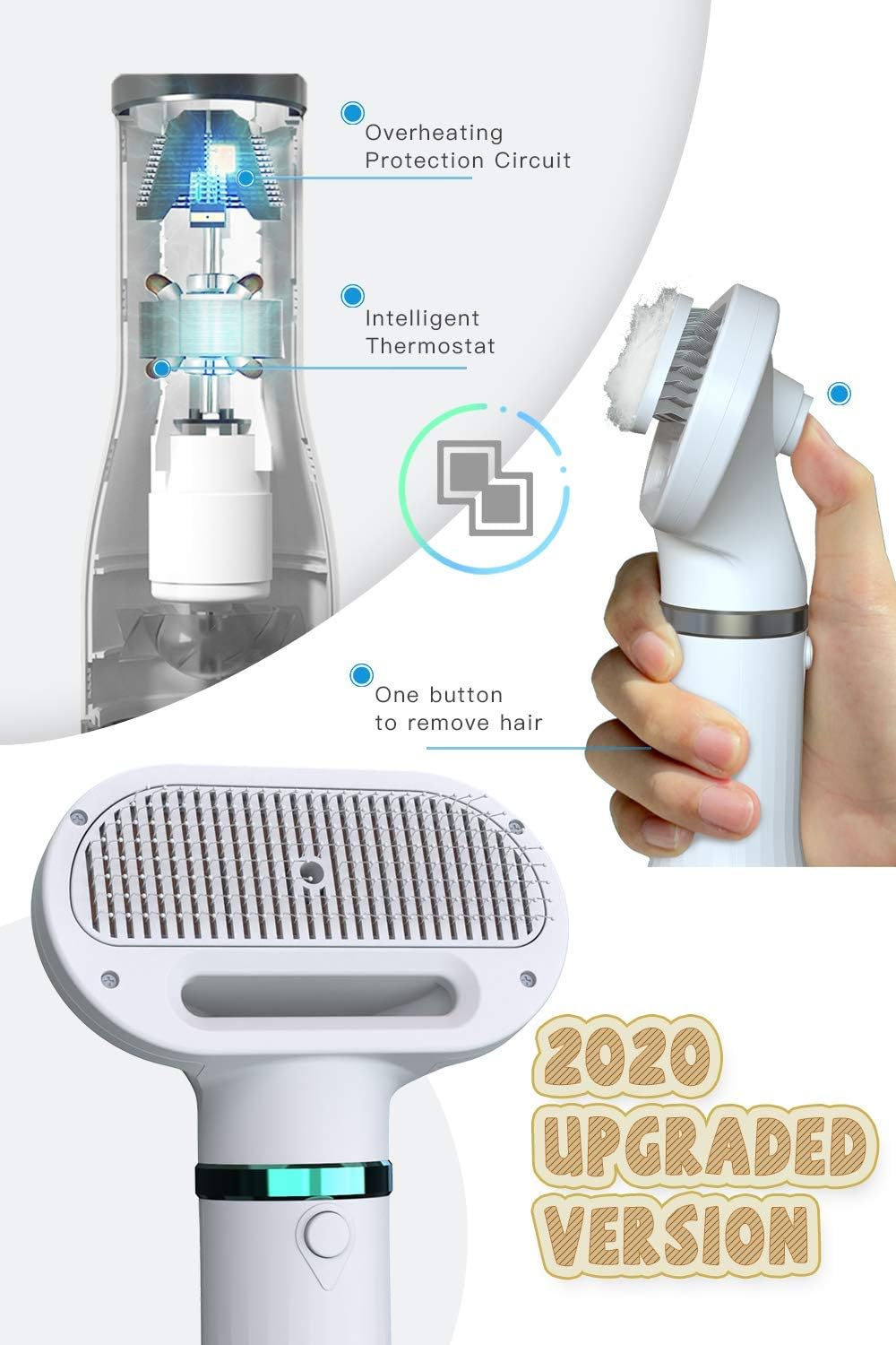 Pet Hair Dryer with Dog Slicker Brush, 2-IN-1 Pet Grooming Brush Dog