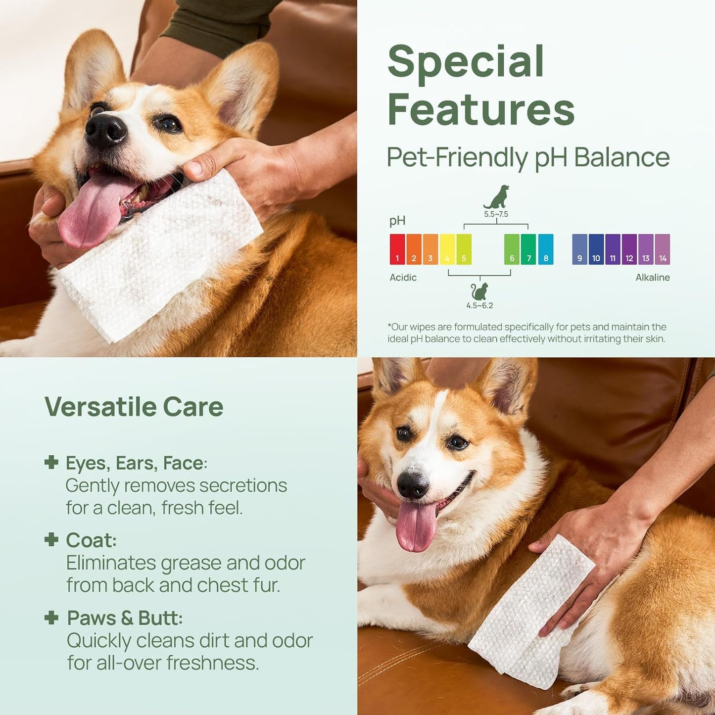 HICC PET Wipes for Dogs & Cats, Vet Recommended Cleansing Deodorizing & Soothing Allergy Infections Anal Gland Wipes with Coconut Oil, Dog Wipes for Cleaning Butt Paw