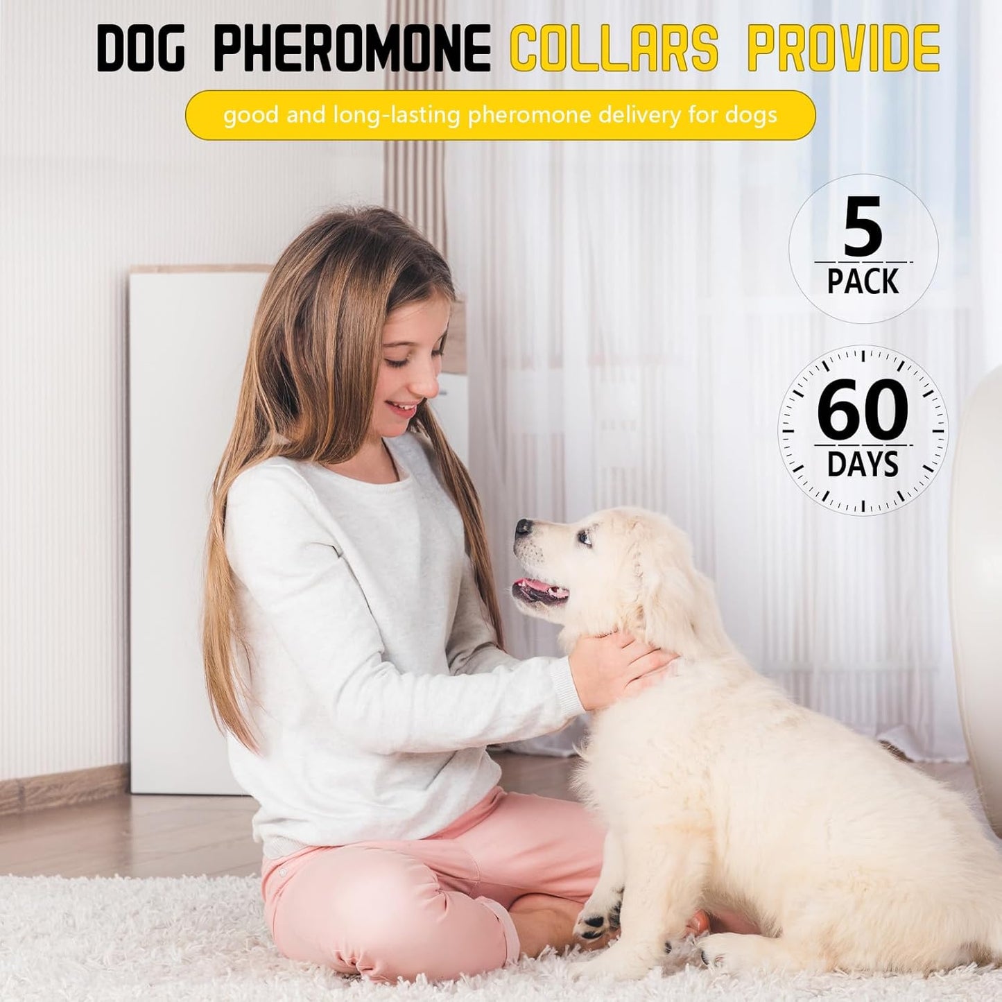 5 Pack Calming Collar for Dogs, Dog Pheromone Calm Collars Relief Anxiety Stress Separation Lasts 60 Days